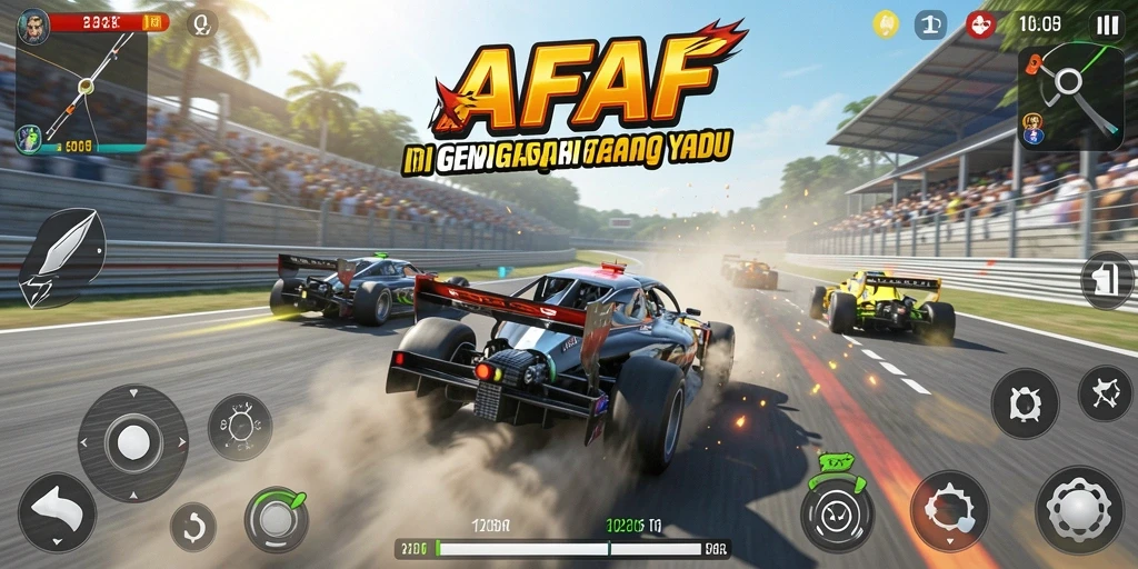 Screenshot gameplay AFAF menunjukkan aksi balapan yang seru dan menegangkan.