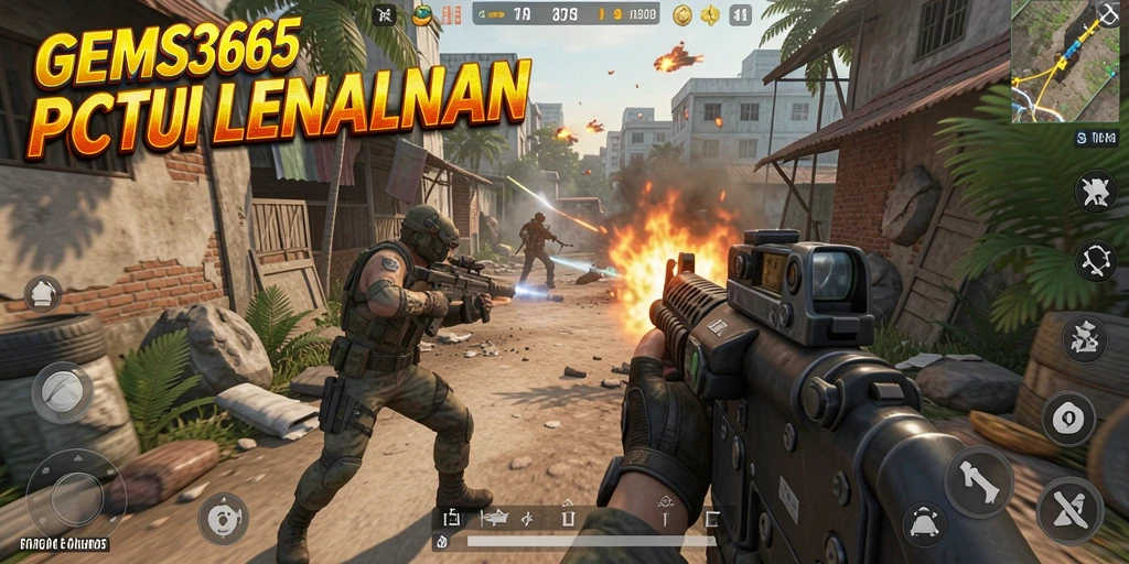 Tampilan gameplay seru dari GEMS365 dalam aksi pertempuran TPS.