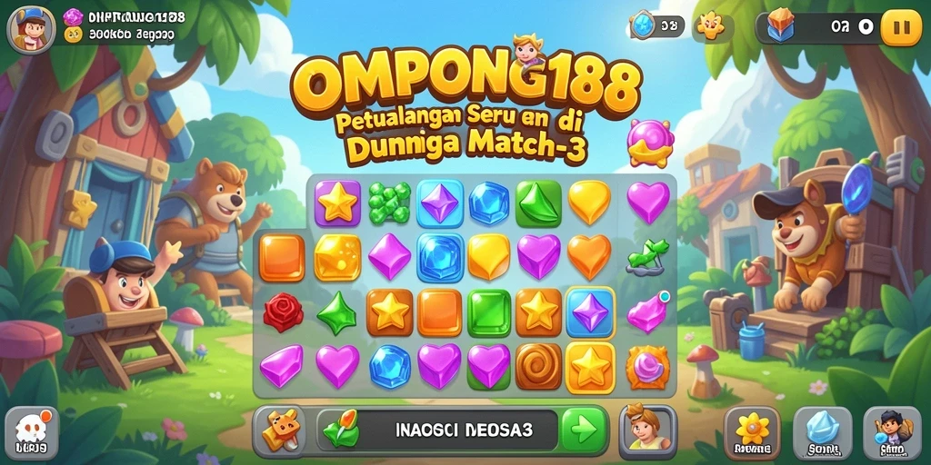 Tampilan screenshot OMPONG188 menampilkan gameplay match-3 yang seru.