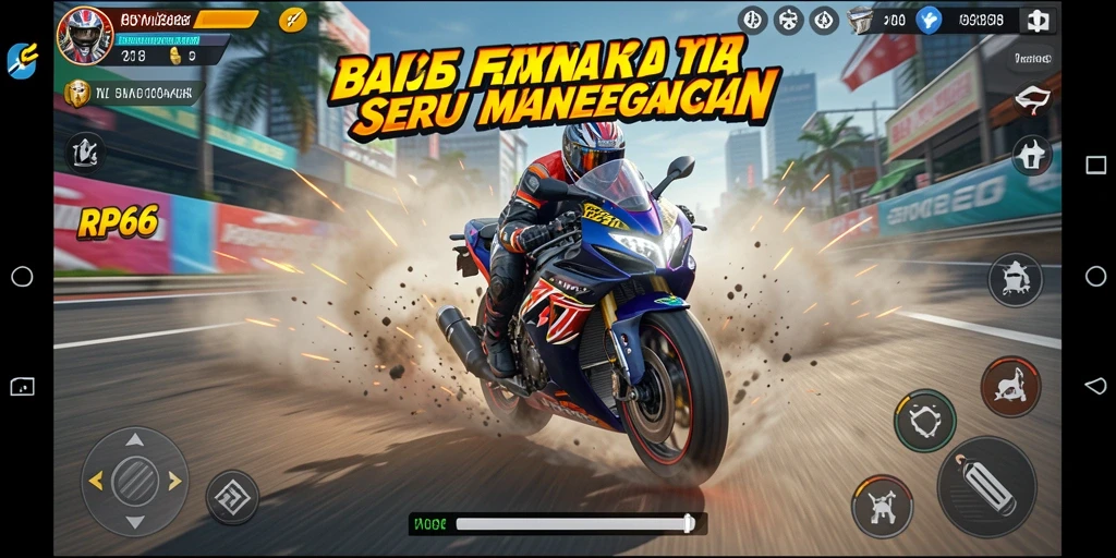 Tampilan gameplay seru dalam balapan motor RP66.