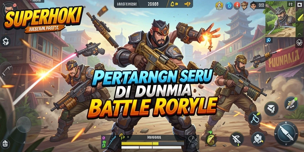 Screenshot SUPERHOKI menampilkan momen seru dalam pertempuran Battle Royale.