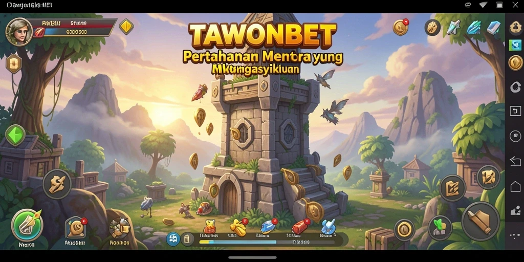 Screenshot gameplay TAWONBET menampilkan serangan menara yang strategis.