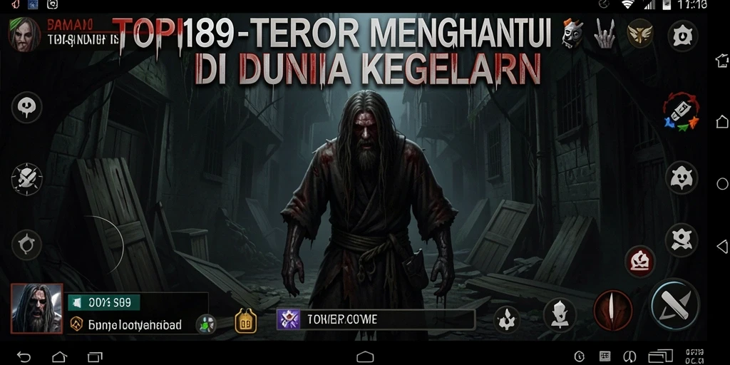 Screenshot gameplay TOPI189 menampilkan suasana mencekam dan monster menakutkan.